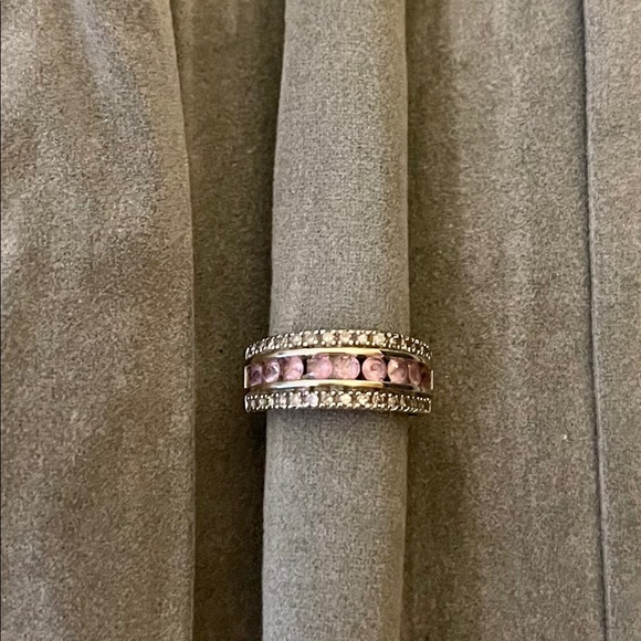 🎉HP 🎉 14K White Gold Pink Sapphire Diamond Band Ring - signed! - Picture 8 of 9
